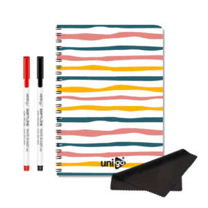 unigo-a5-rewritable-reusable-notebook-with-microfiber-cloth-2-erasable-pen-red-black-40-pages-21-x-15-cm-spiral-binding